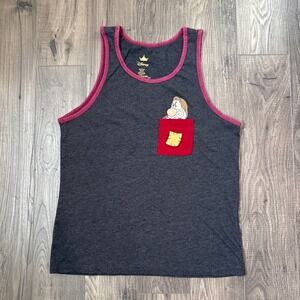 Disney Grumpy Tank Top Womens Charcoal Pink Trim Graphic Pocket Shirt